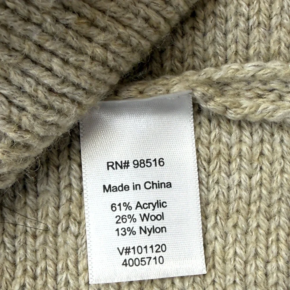 Coldwater Creek Cardigan Women's Large Beige Cable Knit Wool Blend Shawl Collar